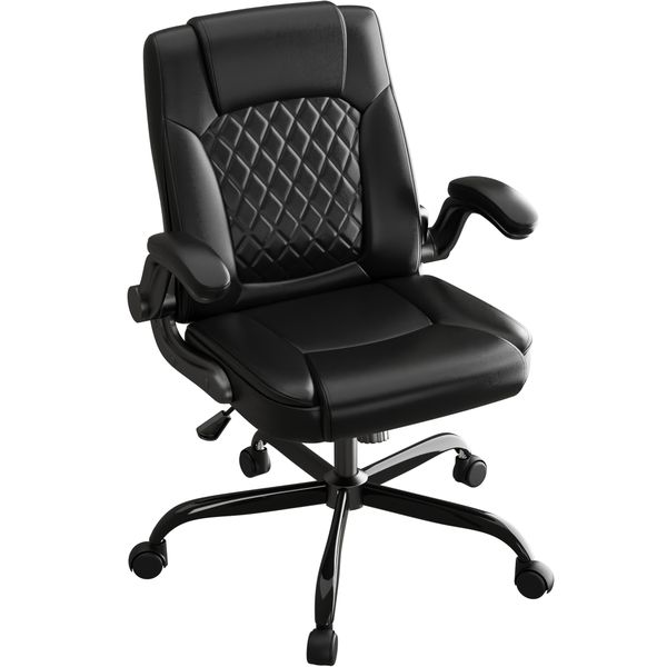 Leather Office Chair, PU Computer Desk Chairs with 35 Recline 400lbs