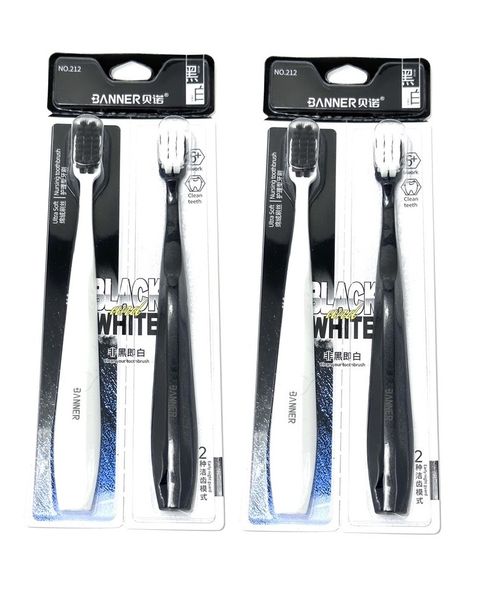 Clean And Fresh Soft Toothbrush Black &amp; White - Pack of 4