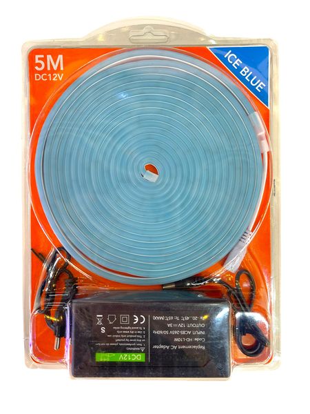 12V Ice Blue Neon Flex LED Strip Light 5M with Power Supply