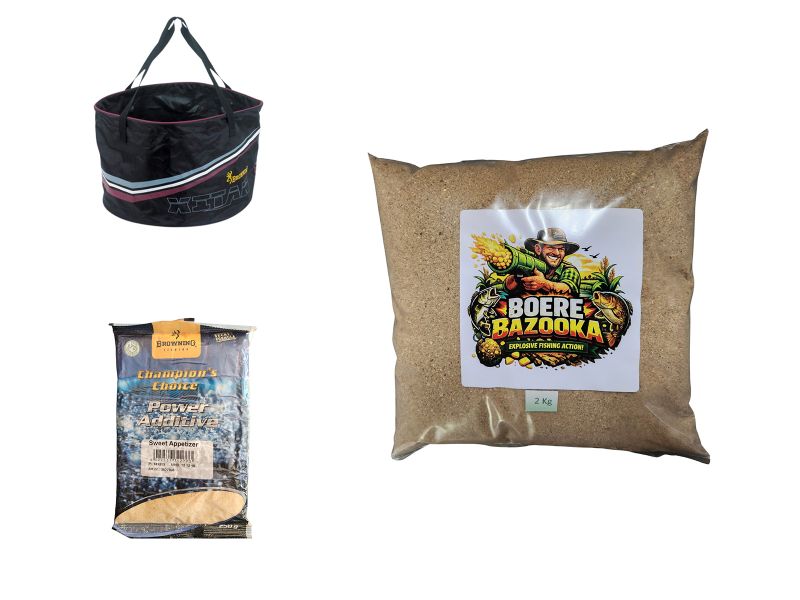 Combo 5 - Boere Bazooka Groundbait + Ass. Flavoured Powder + Foldable Bowl