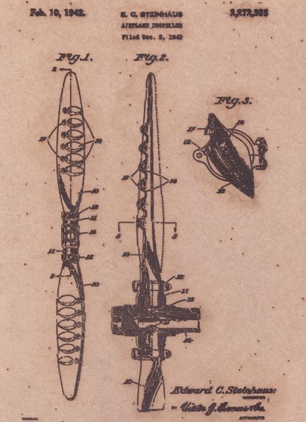 Vintage Patent Sketch Style Airplane Propeller - Unframed