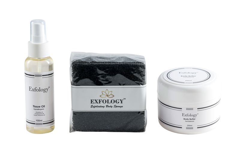 Exfology Exfoliating Body Sponge , Body Butter, Tissue Oil