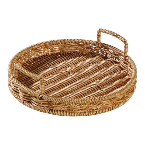 Round Plastic Imitation Rattan Woven Bread Basket - Large - Brown