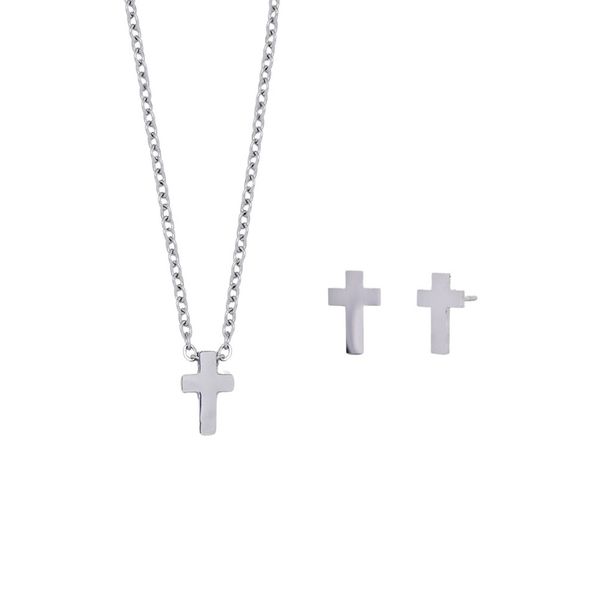 Steel My Heart Waterproof Stainless Steel Cross Necklace &amp; Stud Earring Set