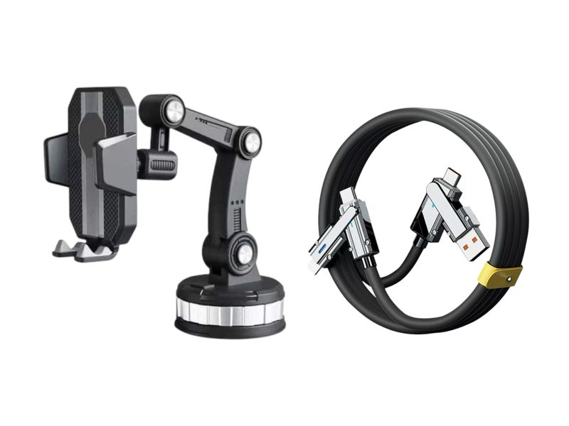 360 Adjustable Phone Mount with Multi-Port Mobile Charging Cable-1.5m, 60W