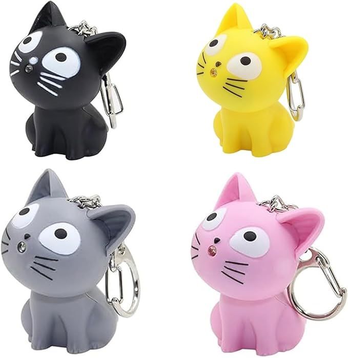Key Chain with Light, Cat Keychain for Kids, Animal Flashlight - 4 Piece