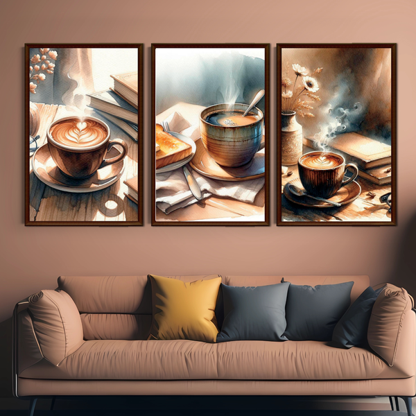 Set of 3 Wall Art Decor Print - A3 Size - Coffee Clipart (Unframed)