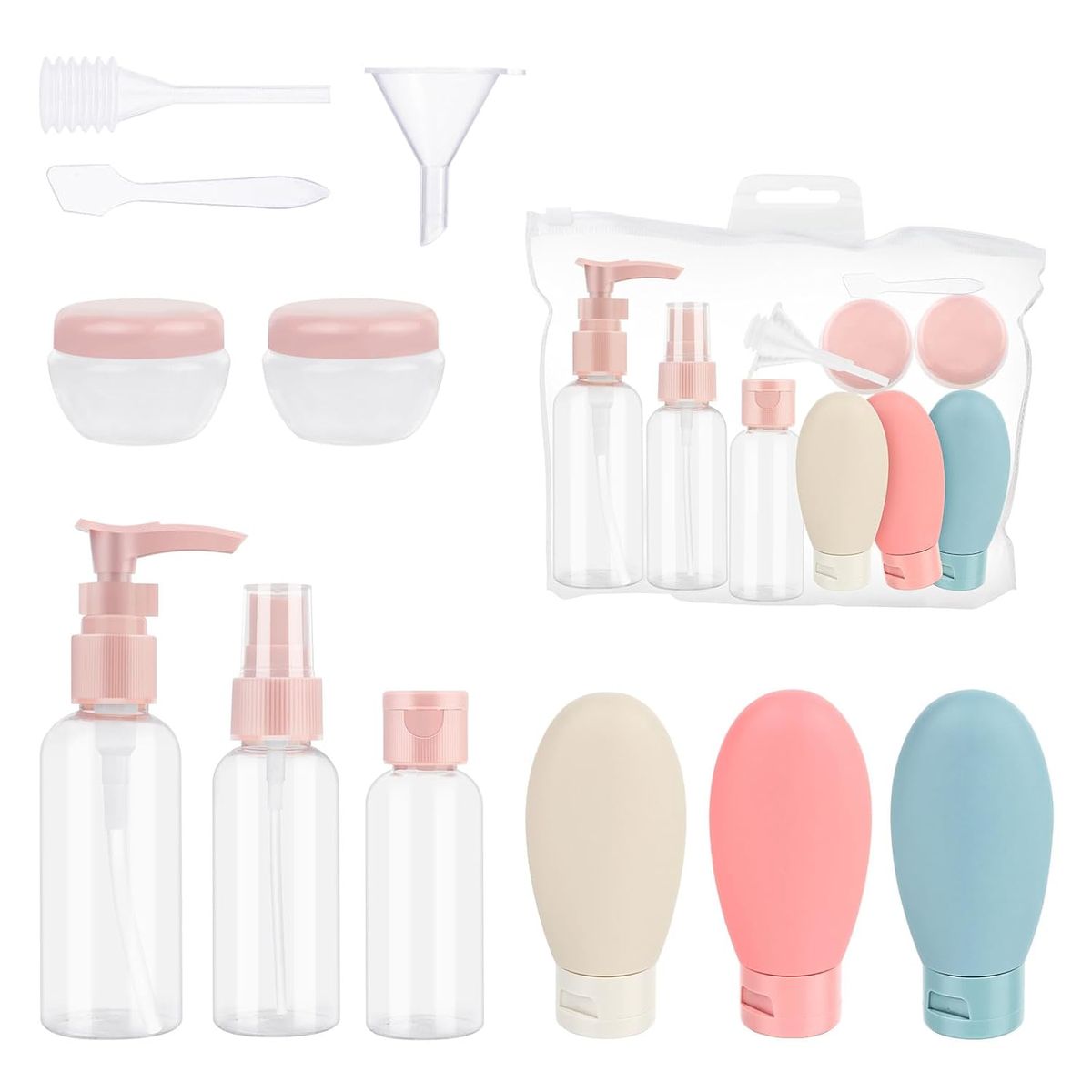 21 Piece Travel Toiletry Bottles & Accessories Set - Refillable Kit & Bag