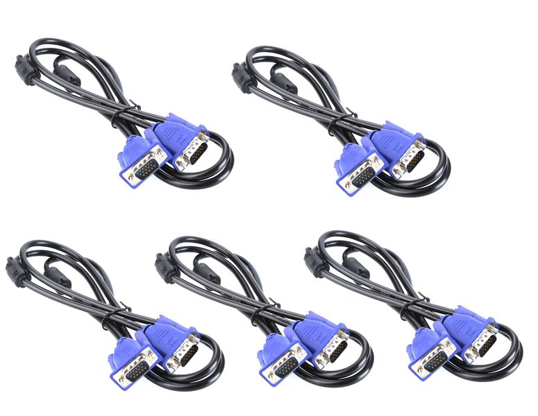 VGA Cable 1.5m - Male to Male VGA Adapter for PC, TV, Laptop - 5 Pack