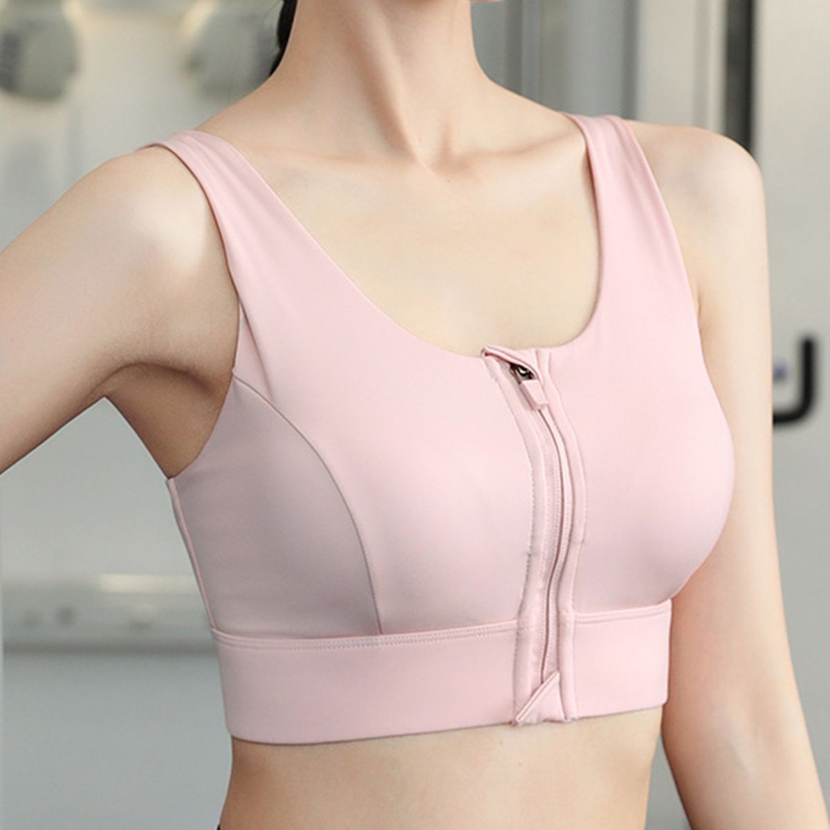 Front Zipper Sports Bra with Crisscross Back High Impact