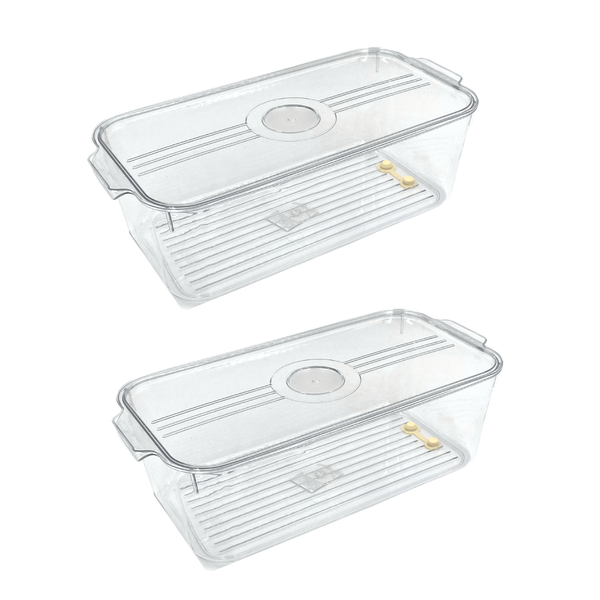 Fridge &amp; Pantry Storage Tray Container with Lid and Drain Hole - 2 Pack