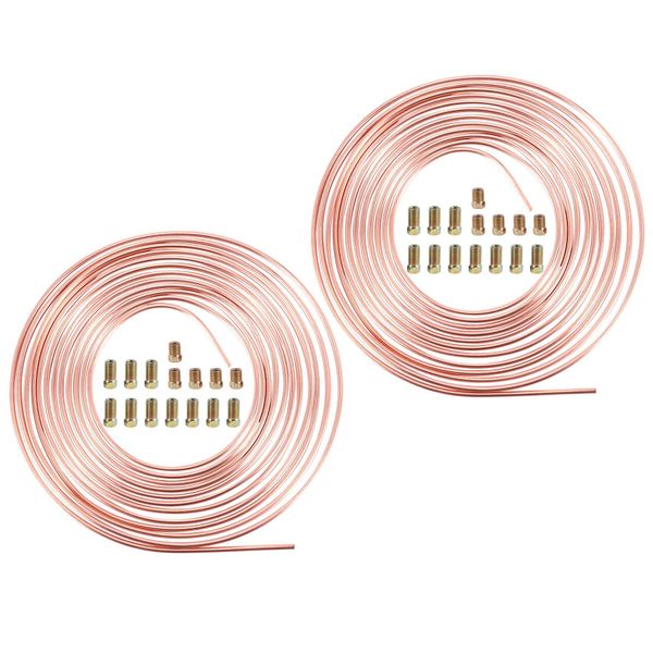 2 Pack 25Ft Copper Nickel Brake Tubing Kit 3/16 Inch OD + 30Pcs Nuts