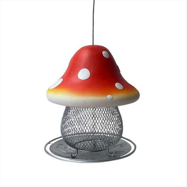 Solar Mushroom Bird Feeder Unique Easy Filling Feeder Yellow