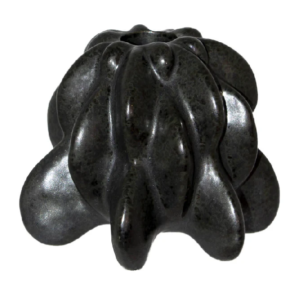 Mento Black Ceramic Flower Polished Candle Holder
