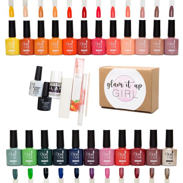 High-Quality UV/LED Glam Gel Nail Polish Salon Starter Rubber Kit 29 Pc