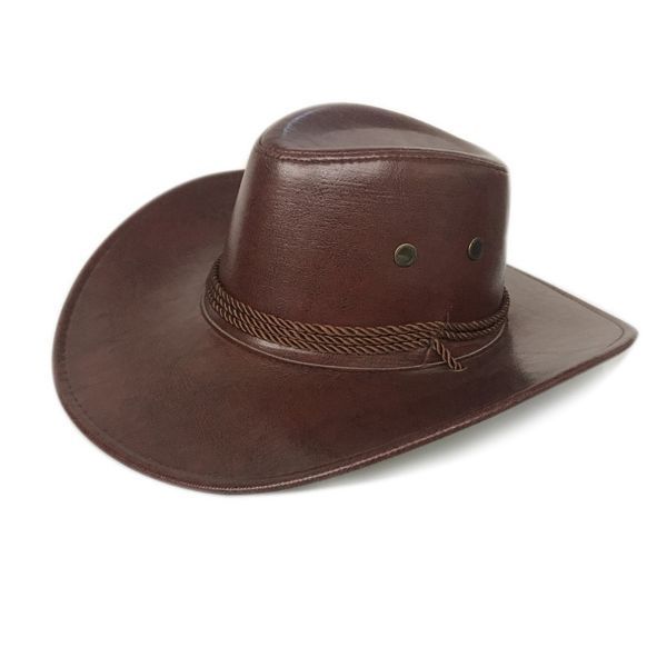 Brown faux leather cow boy hat for men and women