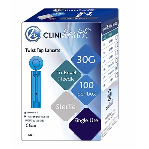 Clinihealth - Twist Top Lancet 30g Transparent Blue x4