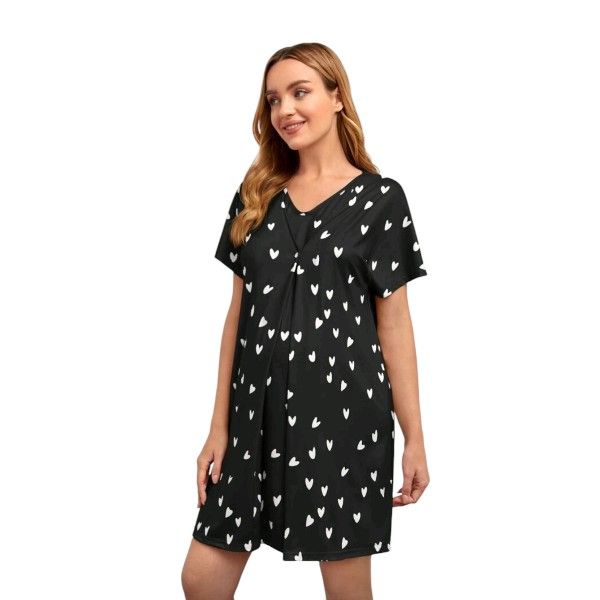 Maternity &amp; Nursing Hospital Nightgown - Hearts Design