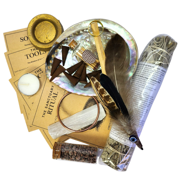 Luxury Smudging Kit with Abalone Shell, White Sage, Palo Santo, Feather