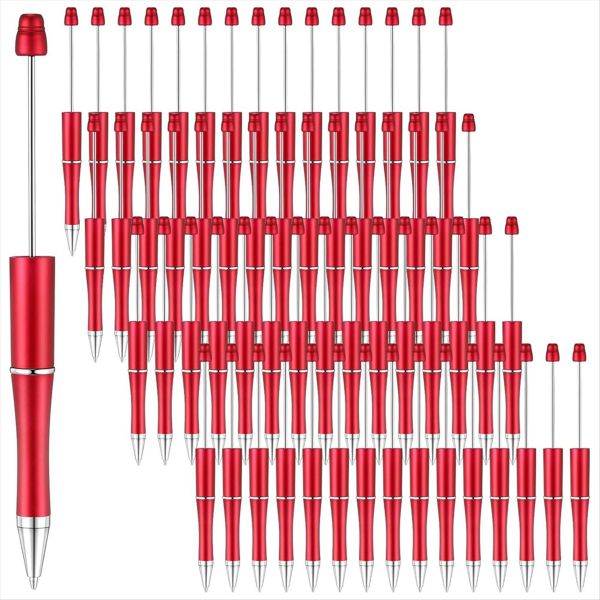 60 Pcs Beadable Pens Bulk Bead Pen Cute Cool Diy Pens Red