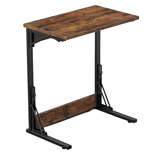Folding C Shaped End Tables, Slide Under Couch Table for Sofa - Brown