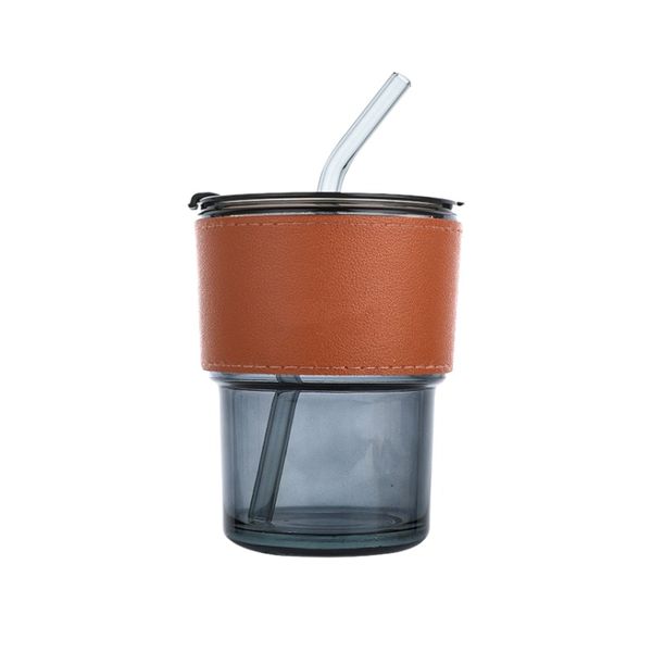 Hub Coffee Cup with Portable Leather Sleeve and Straw