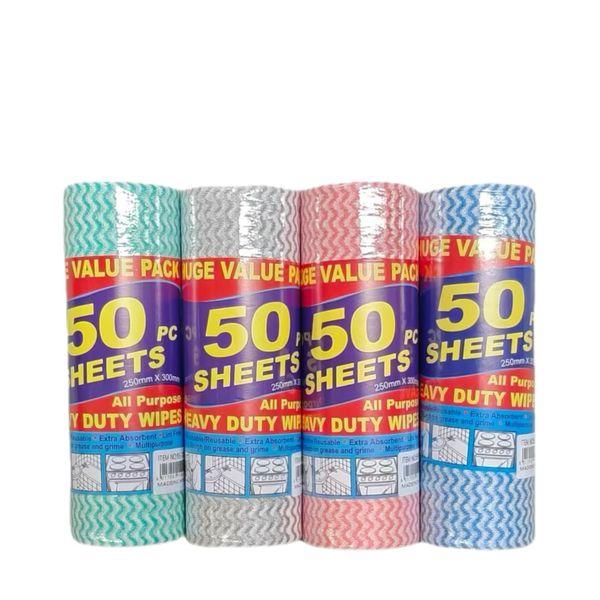 50 Sheets Heavy Duty Multipurpose Cleaning Wipes 250mm x 300mm - Pack of 4