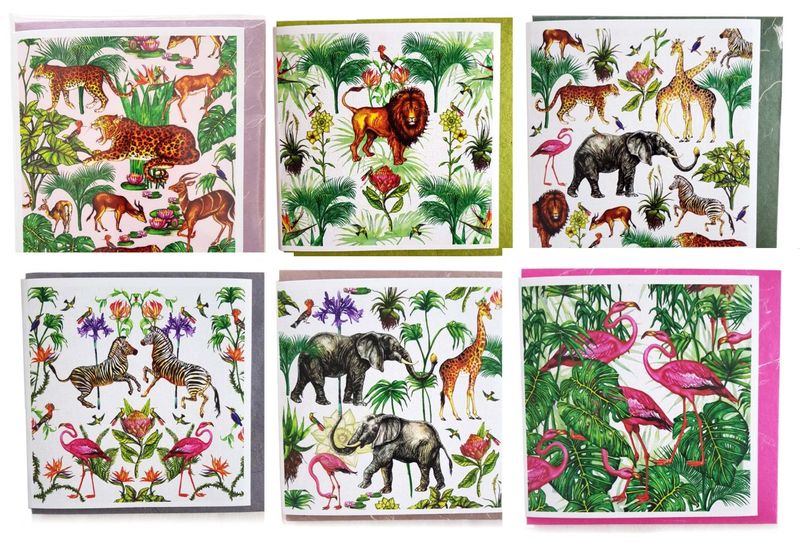 Vintage Animal Blank Square Greeting Card - Pack A (set of 6)