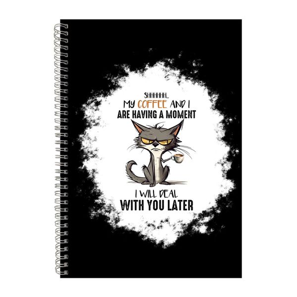 Coffee Cat A4 Notebook Spiral for Work with Funny Animal Graphic Sayings053