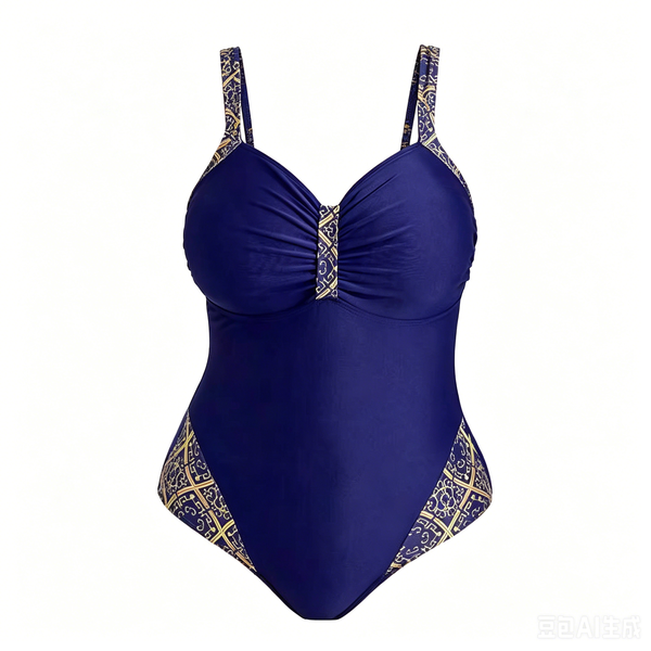 Plus Size Navy Gold Print One-Piece Swimsuit 1XL-5XL
