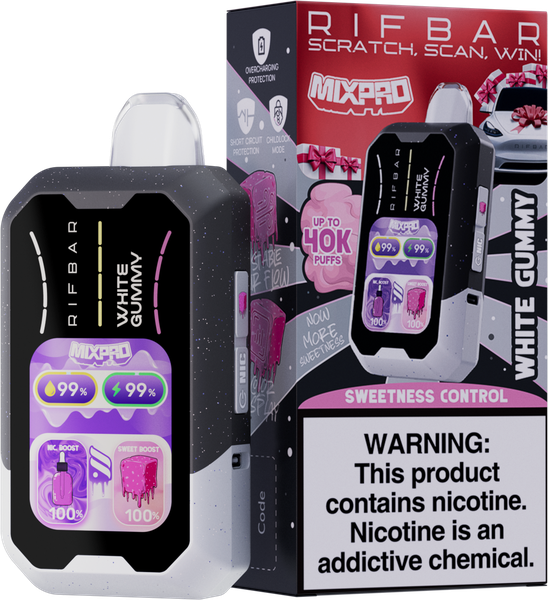 Rifbar White Gummy- MixPro 40K Puff Disposable Vape with LED Display