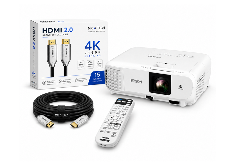 Epson EB-X49 XGA 3LCD Projector 3600 Lumens + MR A TECH 15m HDMI Cable
