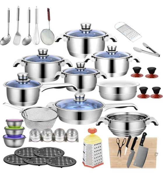 Stainless Steel 7-Layer Thermal Bottom Cookware 50 Piece Set