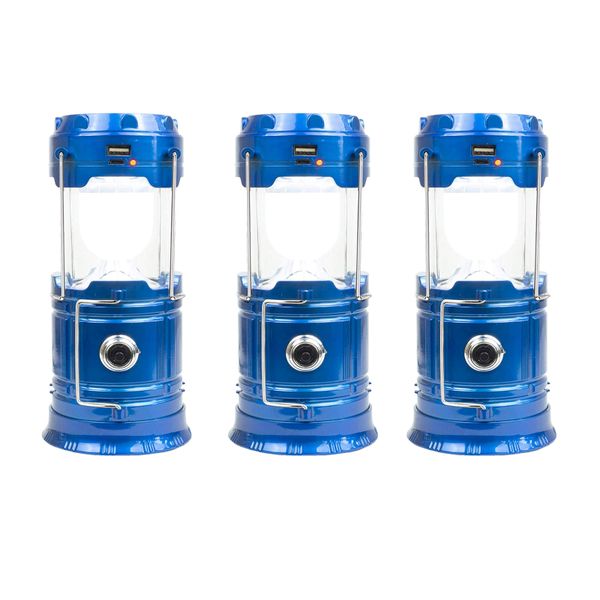 3-in-1 Rechargeable Torch - Solar Camping Lantern - Powerbank - Blue-3 Pack