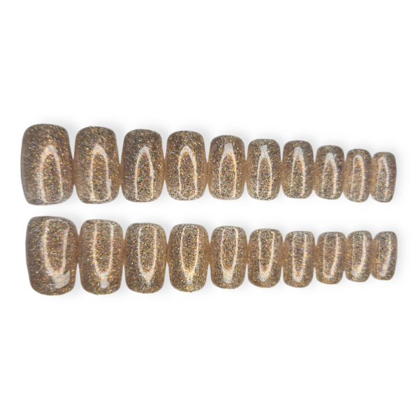 Luxury Press-On Nails - Medium Square Gold Glitter Set - 20 Piece