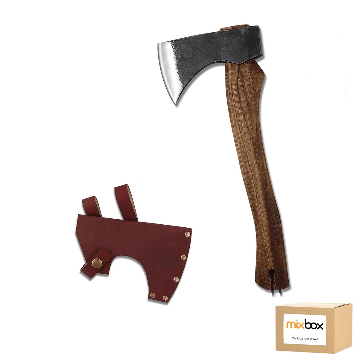 Mix Box Hatchet Split Axe with Leather Sheath – 37cm, Hardwood Handle
