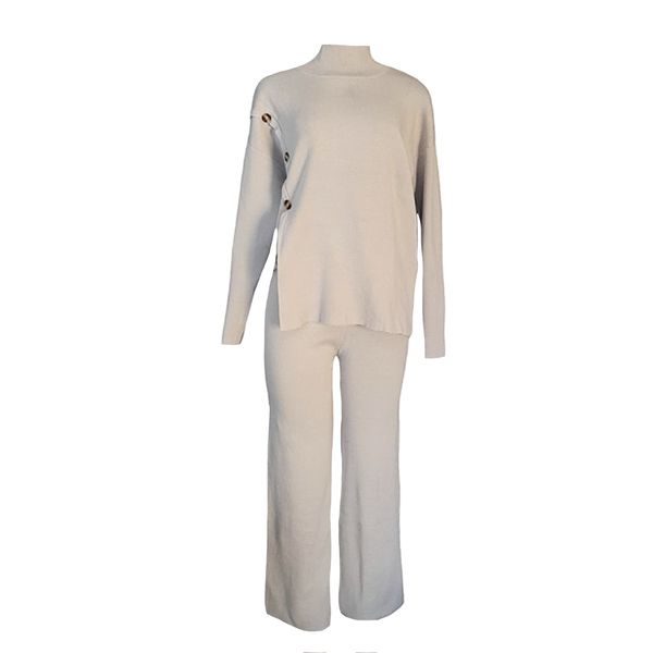 Grey Jersey and Pants Set - Side Button/Slit Detail