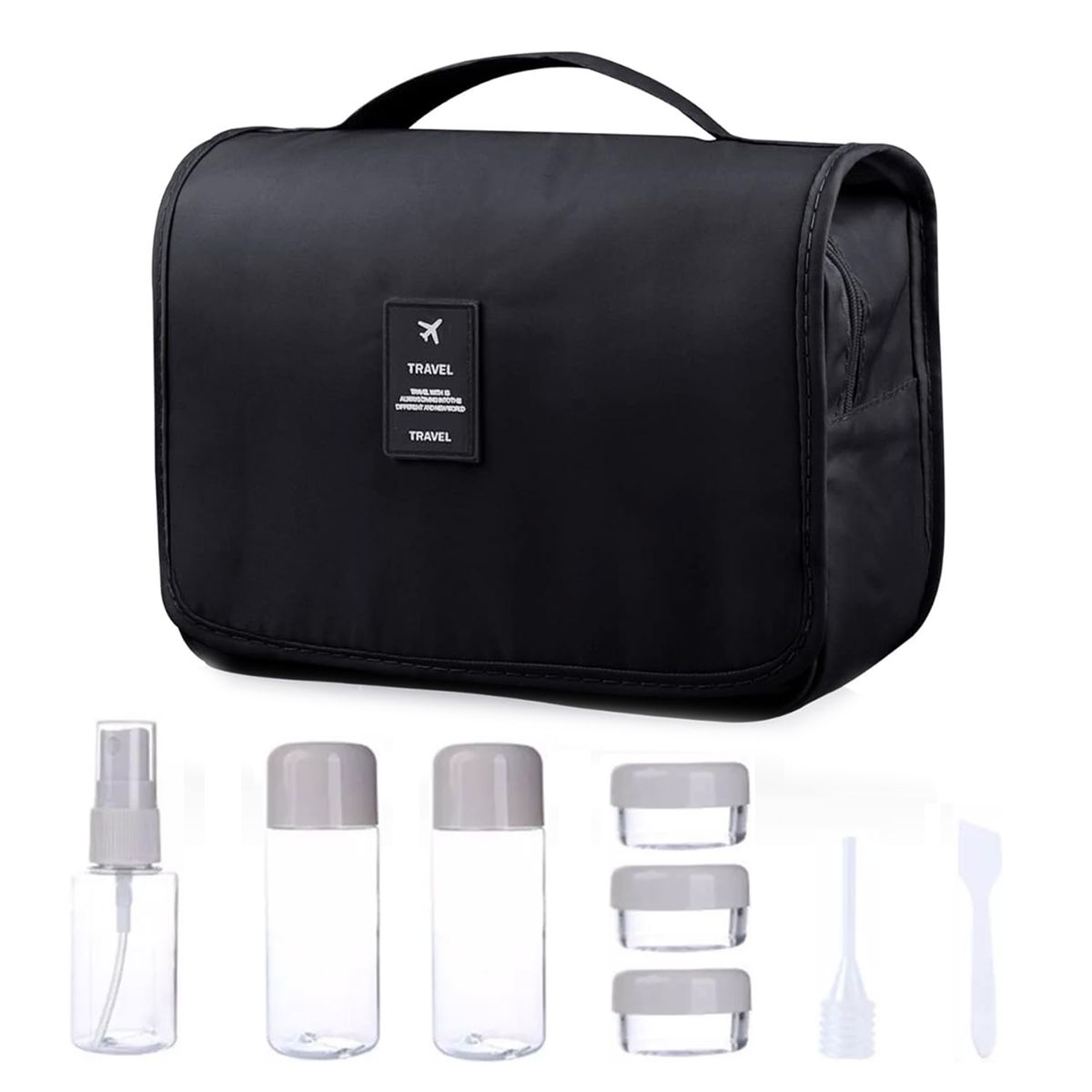 Versatile Toiletry Bag With Bottles For Travel And Hanging Storage - Black