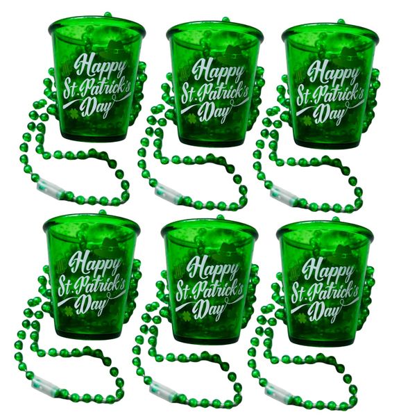 St Paddy's Day: St Patrick's Day Beaded Necklace Shot Glasses (Set of 6)
