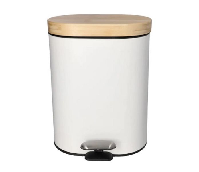 Bathlux Foot-Operated Stainless Steel Pedal Trash Can Bin With Wood Lid- 6l