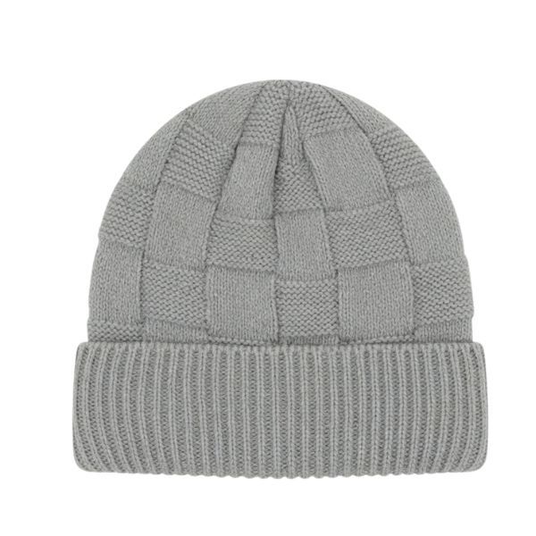 Light Gray Quilted Knit Beanie - Warm Winter Hat for Men &amp; Women