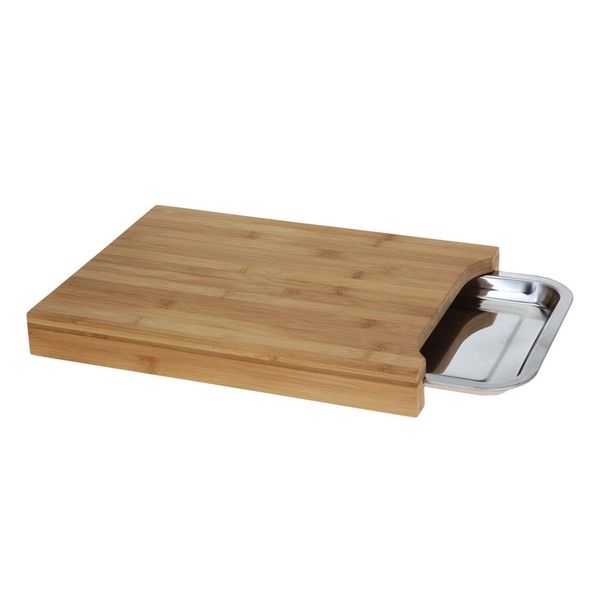 Bamboo Cutting Board with Built-in Stainless-Steel Tray