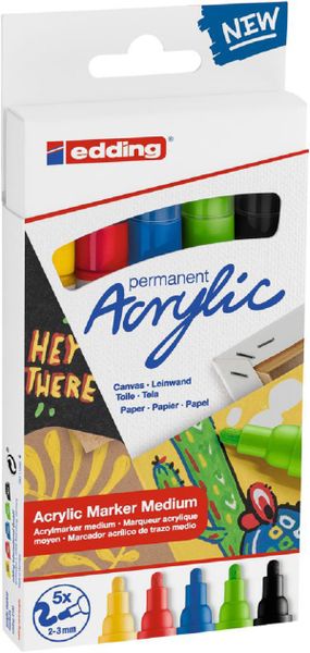 Edding - 5100 Permanent Acrylic Marker Medium 5's Basic