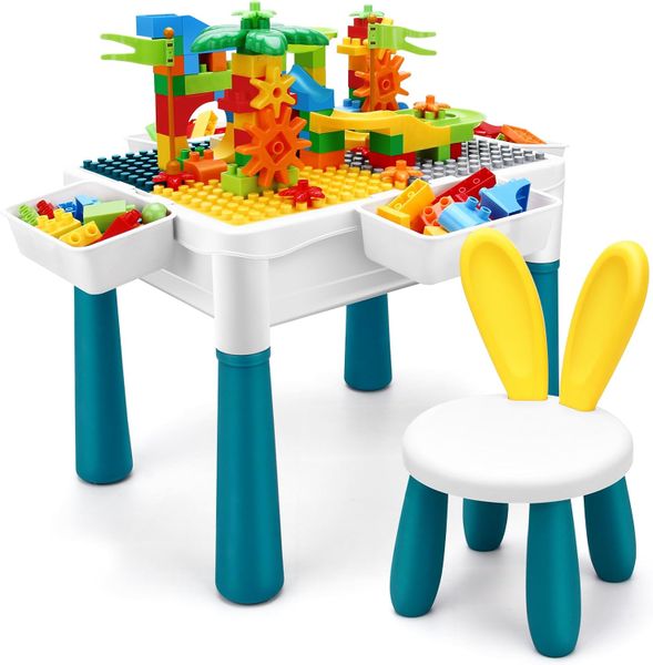 Children's Multi-Functional Wooden Building Table, Lego Building Puzzle Toy