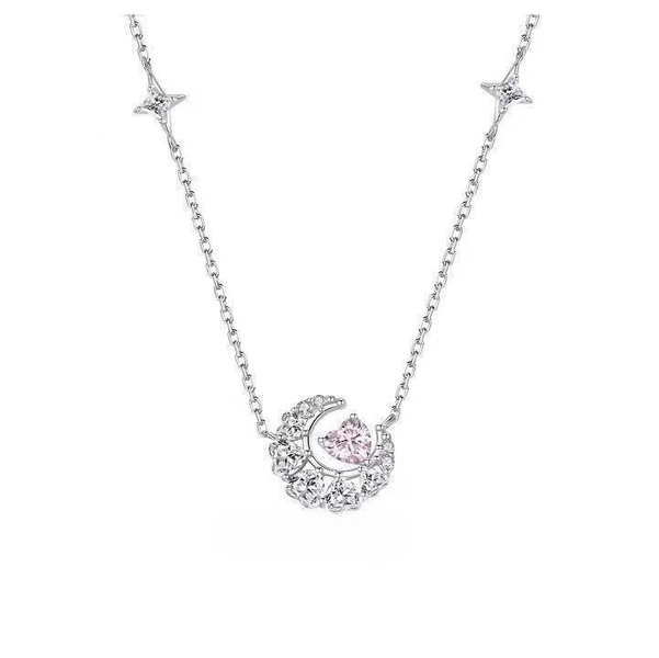 S999 Fine Silver Dreamy Star &amp; Moon Necklace