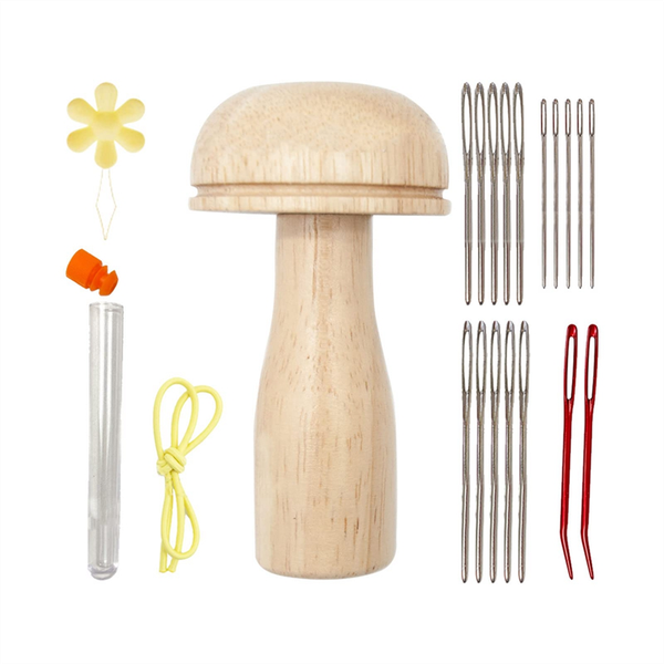 Wooden Darning Mushroom Needle Thread Kit Embroidery Accessories for DIY Ha