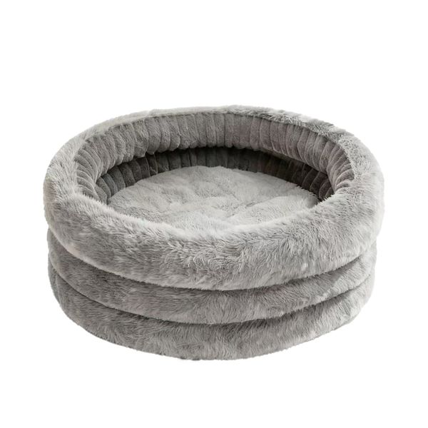 Grey Bed for Indoor Cats 50x50x21cm Round Washable Kitten Bed with Slip