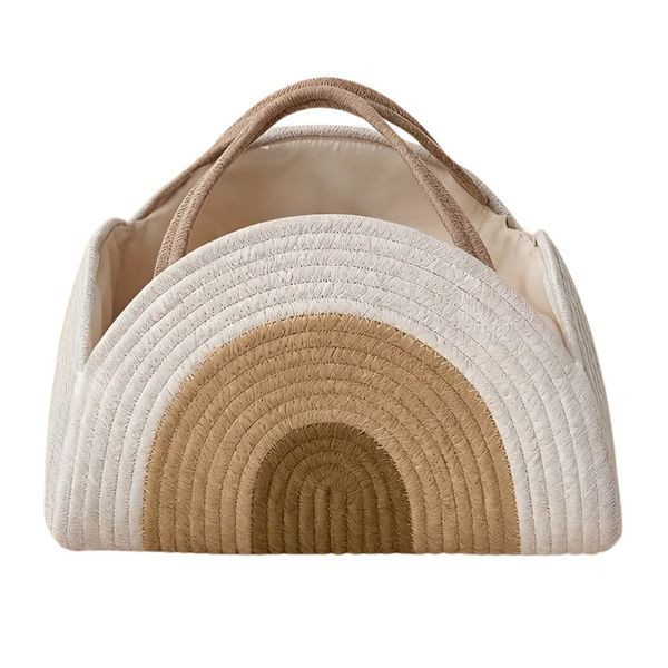 Bestby-Woven Cotton Rope Diaper Basket Baby Storage Portable Bag