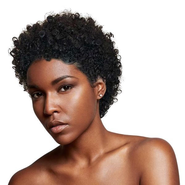 Short Curly Wig Human Hair #1B Easy to Wear Soft Comfortable