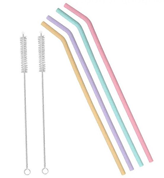 Pastel Silicone Straws Set with Cleaning Brushes